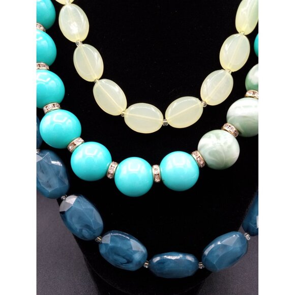 Chunky Beaded Statement Necklace Blue Green Simple Addiction Adjust 22 Inch - Picture 3 of 12